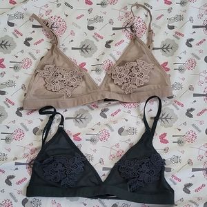 ‼️3/$20 Nude and Teal Bralettes with Crochet Detailing